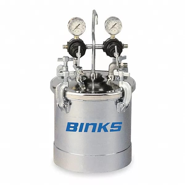 Tanque de presión industrial Binks con dos reguladores